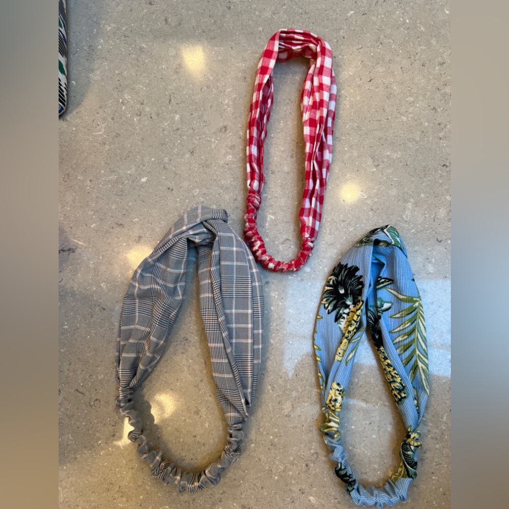 Set of Three Stylish Headbands w elastic for comfort! Plaid/floral/checks - fun!